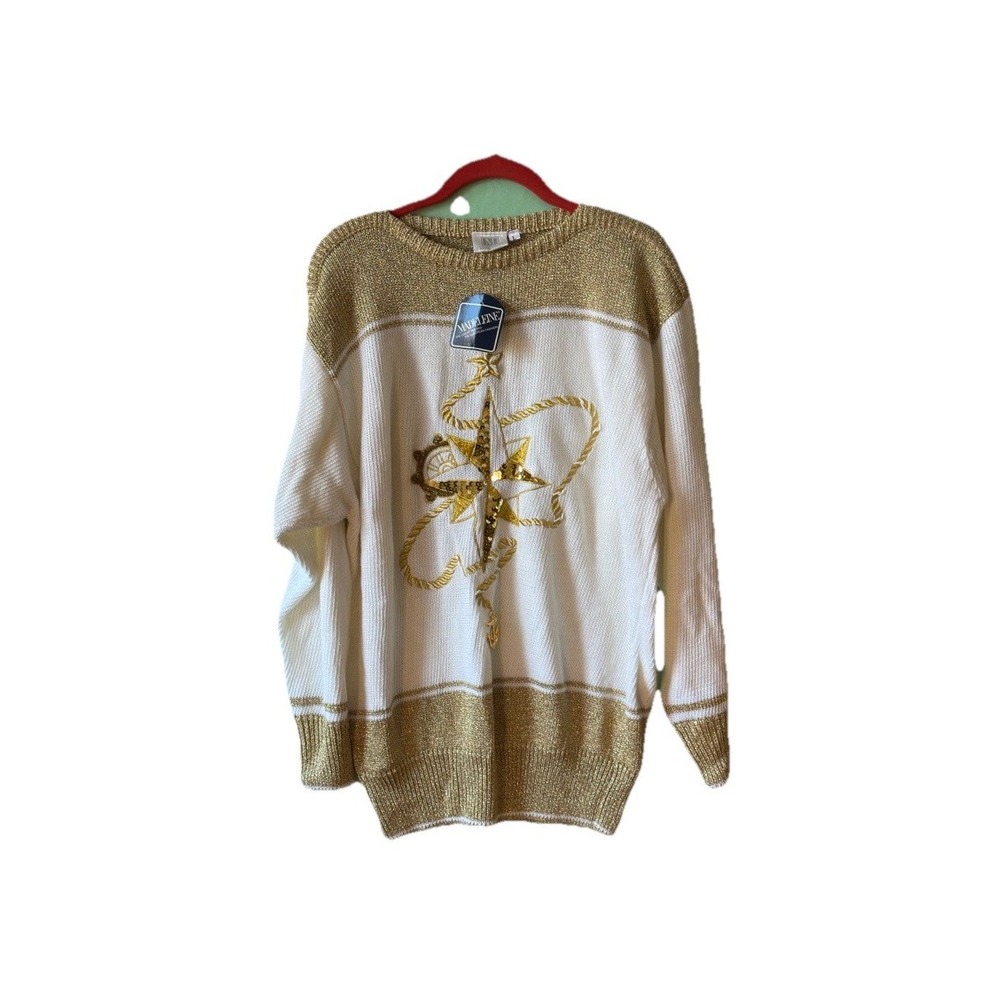 Madeleine angora blend sweater with a nautical compass rose and anchor Charm L - Picture 3 of 16